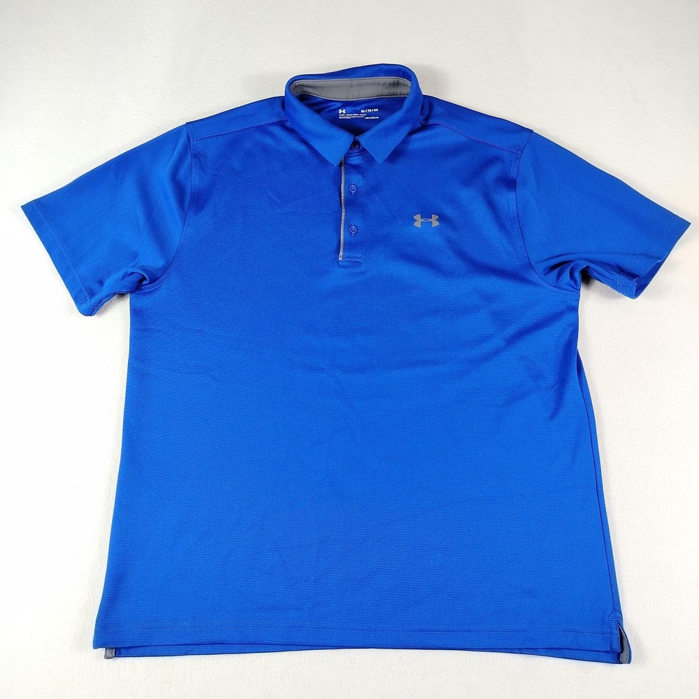 Under Armour Polo Shirt Mens XL Blue HeatGear‎ Performance Golf Loose Fit Casual